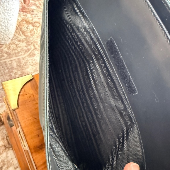 Prada Black and Green Leather and Nylon Shoulder Bag